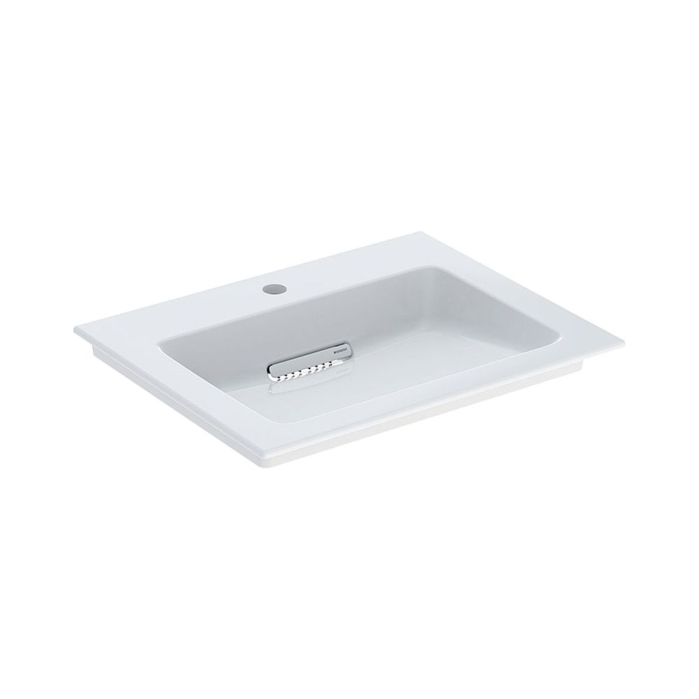 Geberit ONE meuble-lavabo à sortie horizontale, L 60 cm P 48 cm trou de robinetterie central, sans trop-plein, Blanc/KeraTect, blanc brillant