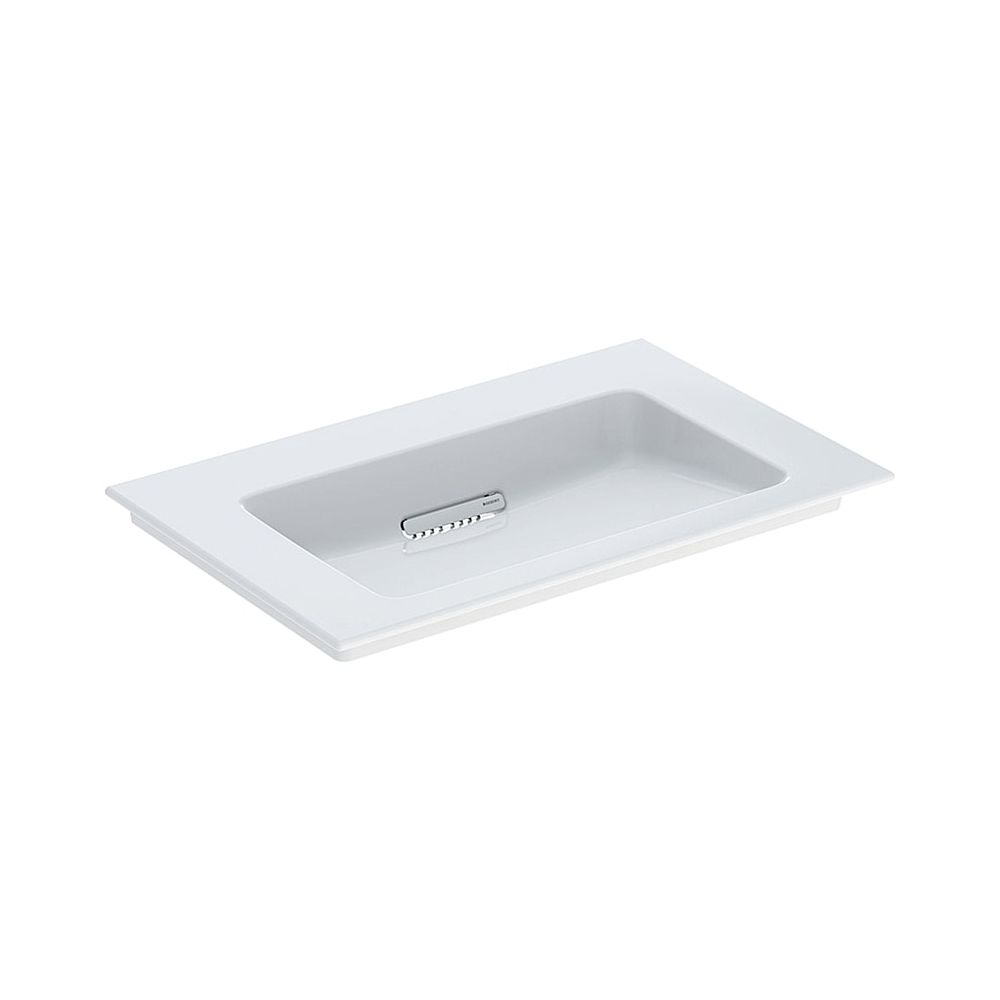 Lavabo encastré Geberit ONE avec sortie horizontale, largeur 75 cm, profondeur 48 cm, sans trou de robinetterie, sans trop-plein visible, Blanc/KeraTect, blanc brillant