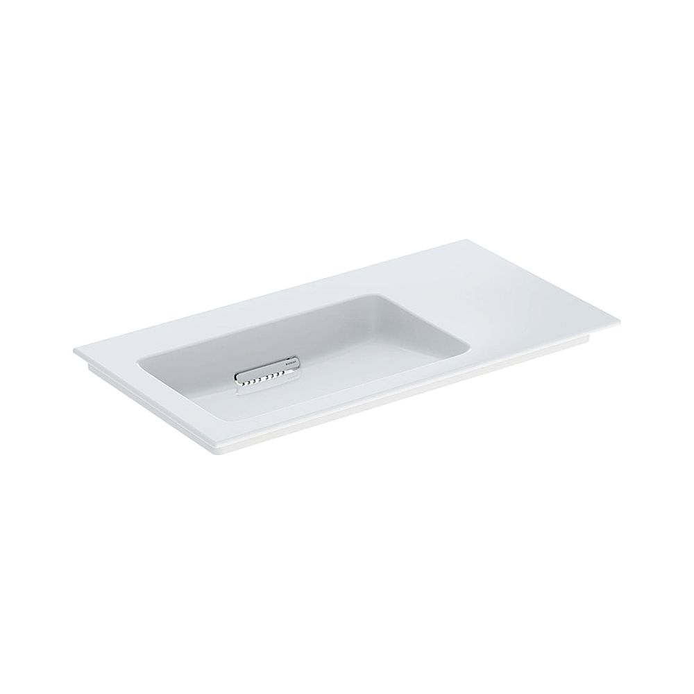 Lavabo Geberit ONE avec sortie horizontale, plan de pose à droite 90x48 cm sans trou de robinetterie ni trop-plein Blanc/KeraTect blanc brillant