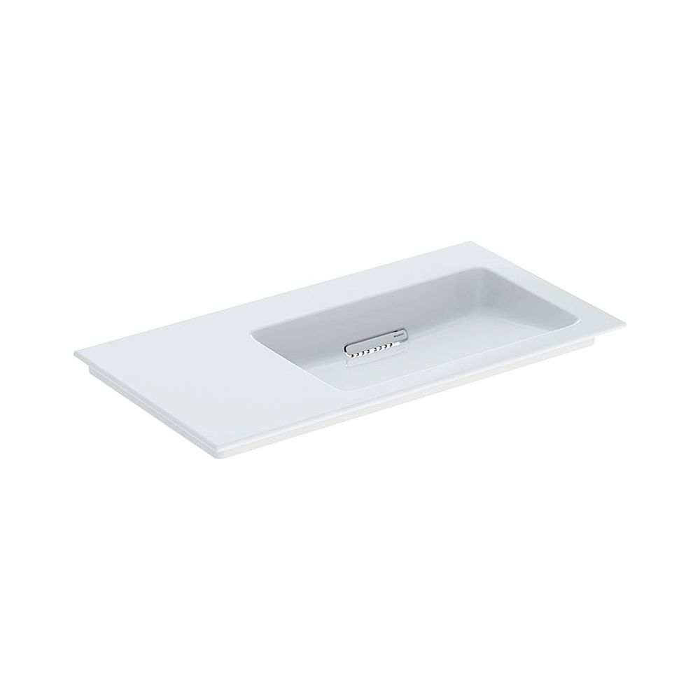 Lavabo Geberit ONE avec sortie horizontale, plan de pose à gauche 90x48 cm sans trou de robinetterie ni trop-plein Blanc/KeraTect blanc brillant