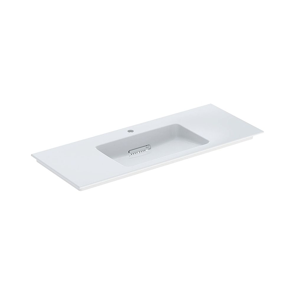 Lavabo Geberit ONE, sortie horizontale, L 120 cm P 48 cm trou de robinet central, sans trop-plein, Blanc/KeraTect, blanc brillant