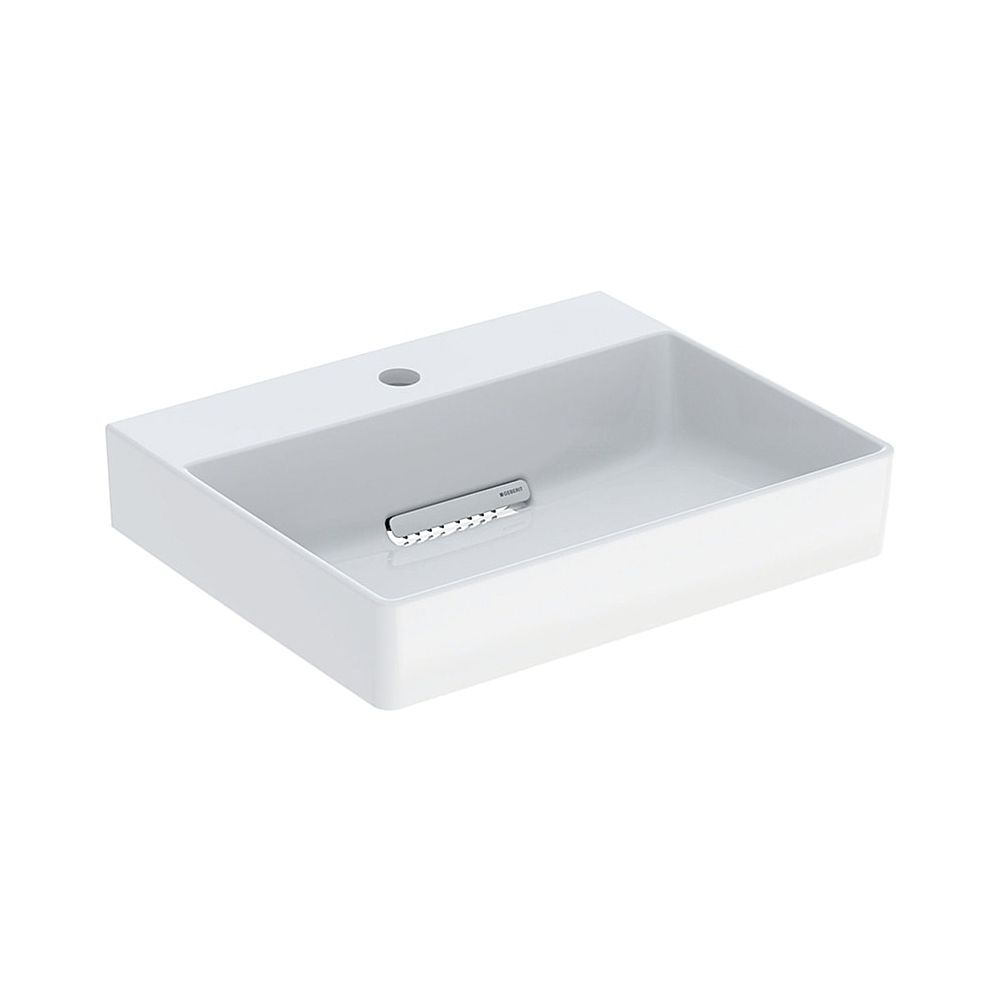 Lavabo Geberit ONE, sortie horizontale, L 50 cm P 41 cm trou de robinet central, sans trop-plein, Blanc/KeraTect, blanc brillant