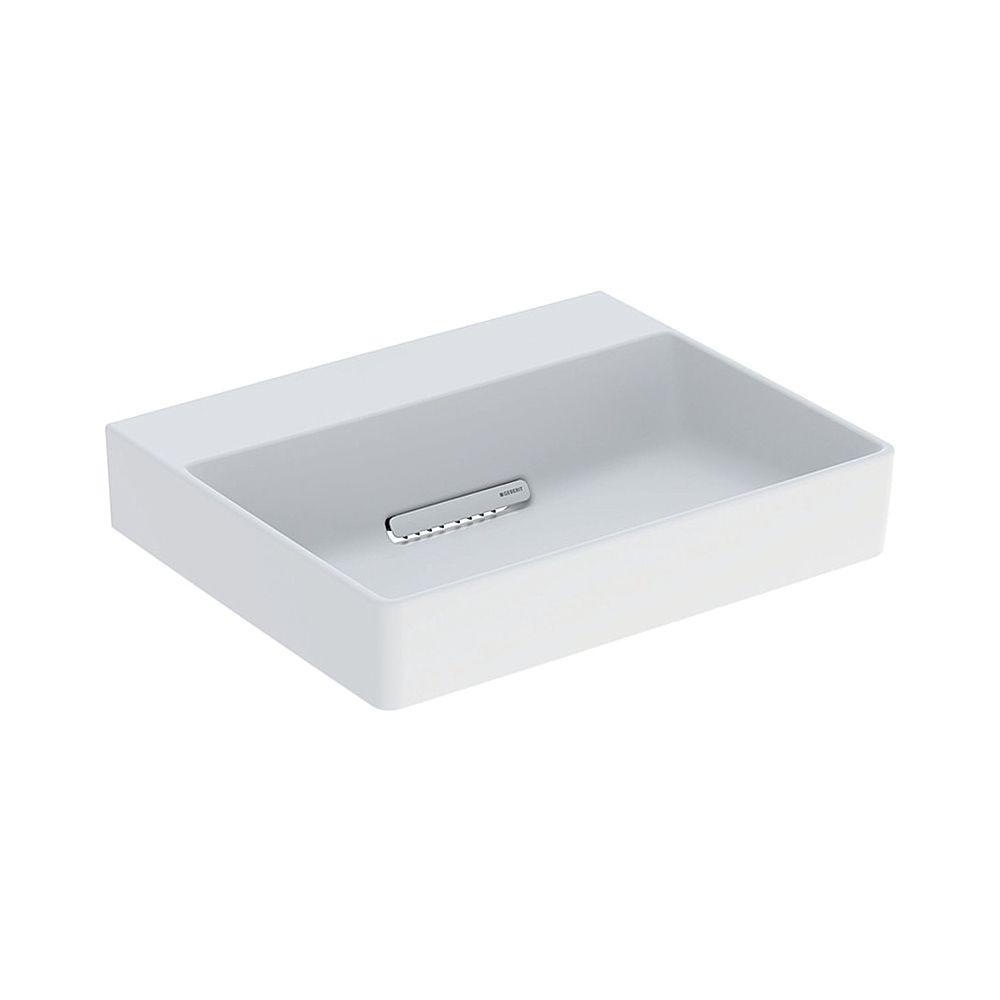 Geberit ONE Vasque à poser rectangulaire, évacuation horizontale, 50 cm L x 41 cm P sans trou de robinetterie, sans trop-plein, blanc mat, blanc brillant