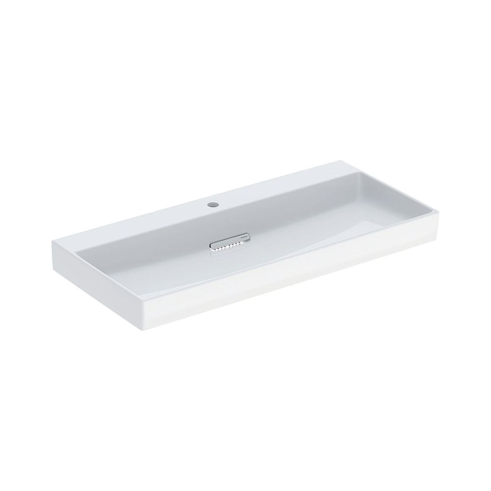 Lave-mains Geberit ONE avec sortie horizontale, largeur 105 cm, profondeur 48 cm, trou de robinet central, sans trop-plein, blanc/KeraTect, blanc brillant