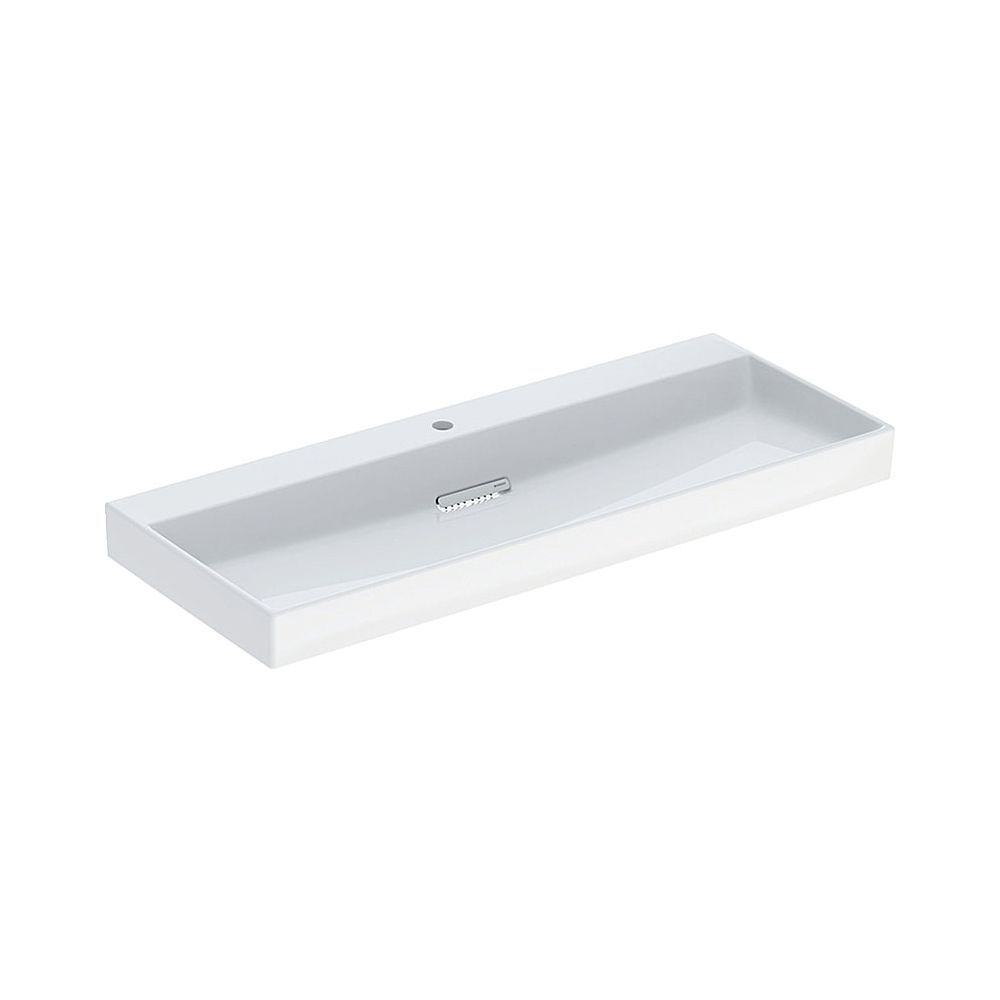 Lavabo Geberit ONE, sortie horizontale, L 120 cm P 48 cm trou de robinet central, sans trop-plein, Blanc/KeraTect, blanc brillant