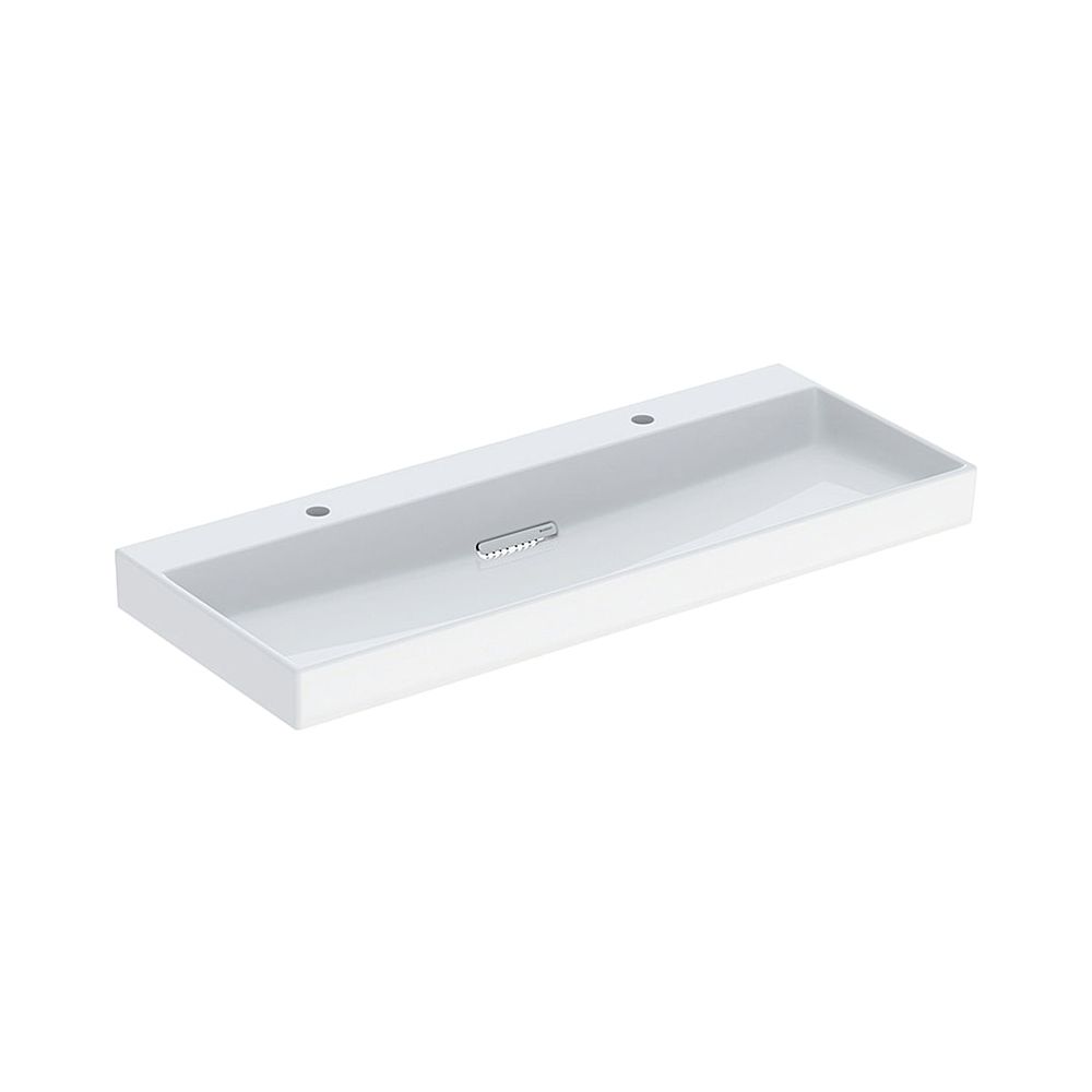 Évier Geberit ONE avec évacuation horizontale, L 120 cm, P 48 cm, trou de robinet à gauche/droite, sans trop-plein, Blanc/KeraTect, blanc brillant