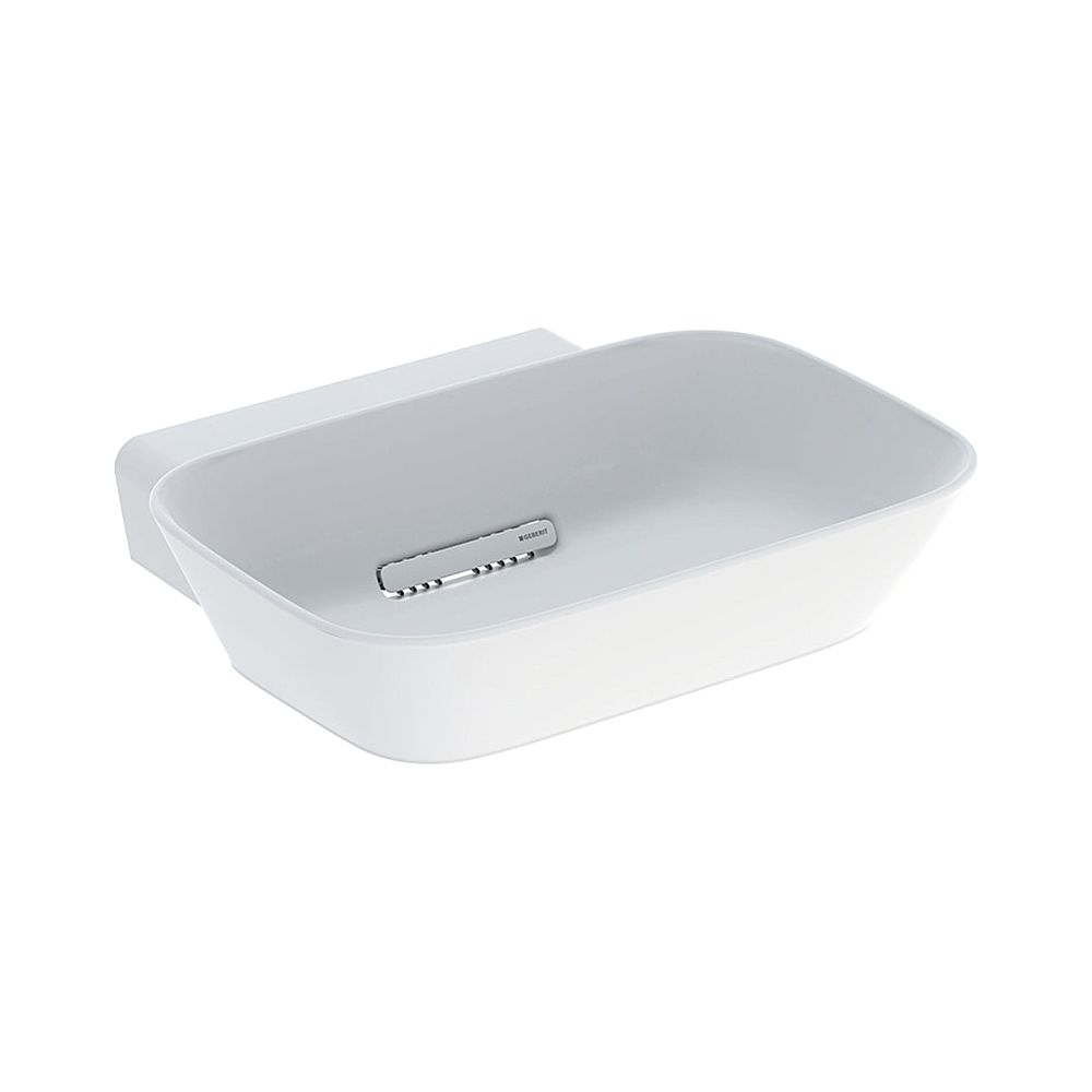 Lavabo à poser Geberit ONE, forme cuvette, évacuation horizontale 50x42,5 cm sans trou de robinetterie, sans trop-plein, blanc mat/blanc brillant
