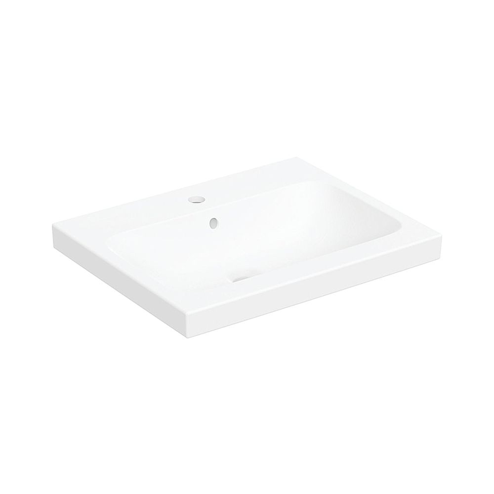 Geberit iCon Light plan de toilette à poser, largeur 60 cm, profondeur 48 cm, trou de robinetterie central, trop-plein visible, blanc alpin mat