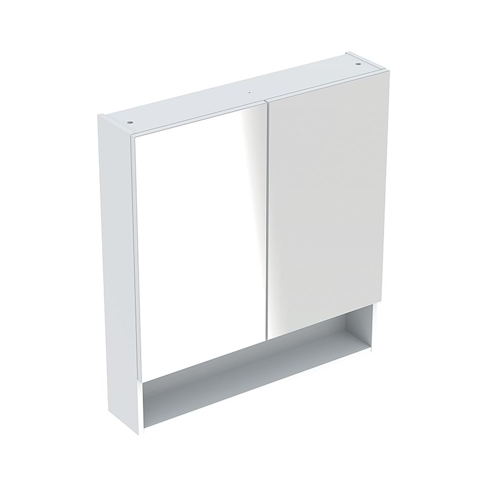 Geberit Renova Plan Miroir Armoire à deux portes avec deux étagères en verre 58,8x85x17,5 cm, blanc laqué haut brillant