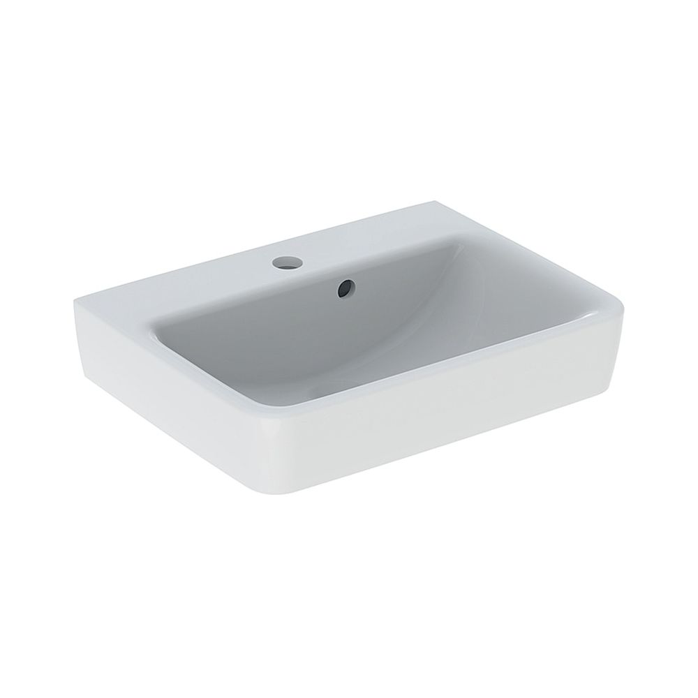 Petit lavabo Geberit Renova Plan, avec trop-plein asymétrique, 50x16,5x38 cm, trou de robinetterie centré, trop-plein visible, blanc/KeraTect