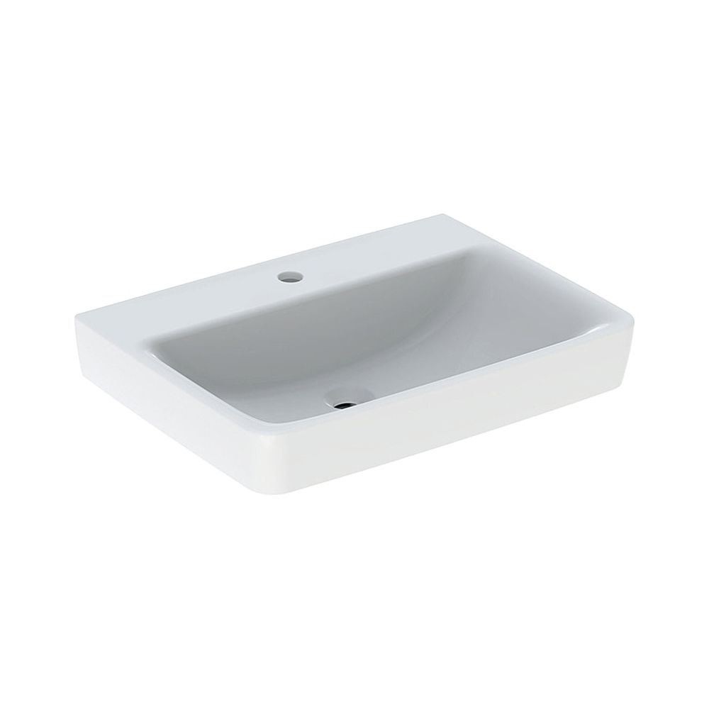 Lavabo Geberit Renova Plan, largeur 65 cm, profondeur 48 cm, trou de robinetterie centré, sans trop-plein, blanc/KeraTect