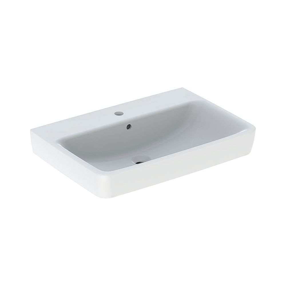 Lavabo à poser Geberit Renova Plan, largeur 70 cm, profondeur 48 cm, trou de robinetterie central, trop-plein visible, blanc/KeraTect