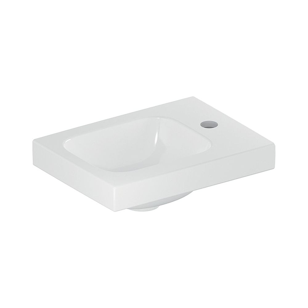 Lavabo mural Geberit iCon Light 38x13x28 cm, blanc, KeraTect, trou de robinetterie à droite, sans trop-plein, surface de pose à droite