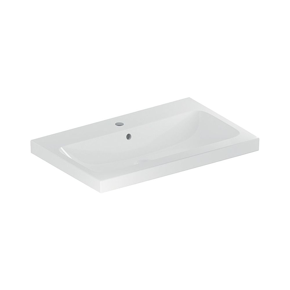 Geberit iCon Light Lavabo, largeur 75 cm, profondeur 48 cm, trou de robinet central, trop-plein visible, Blanc/KeraTect
