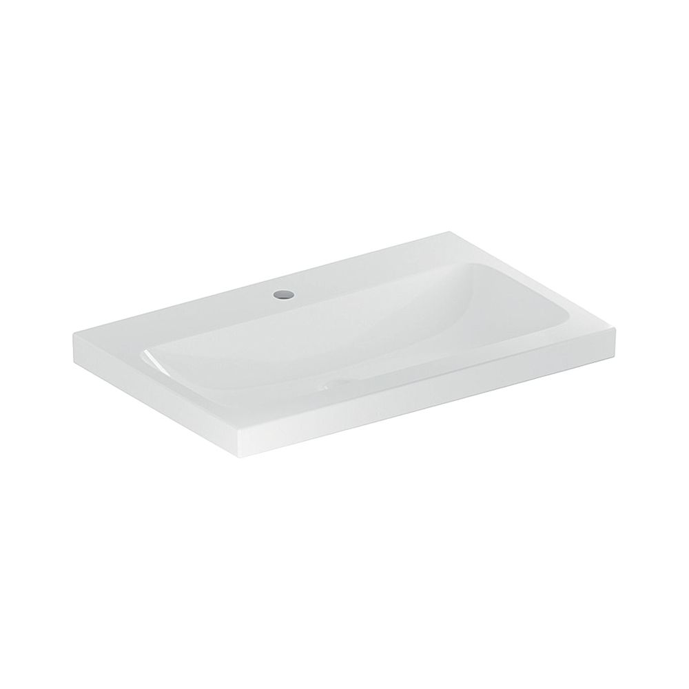 Lavabo Geberit iCon Light, largeur 75 cm, profondeur 48 cm, trou de robinet central, sans trop-plein, Blanc/KeraTect