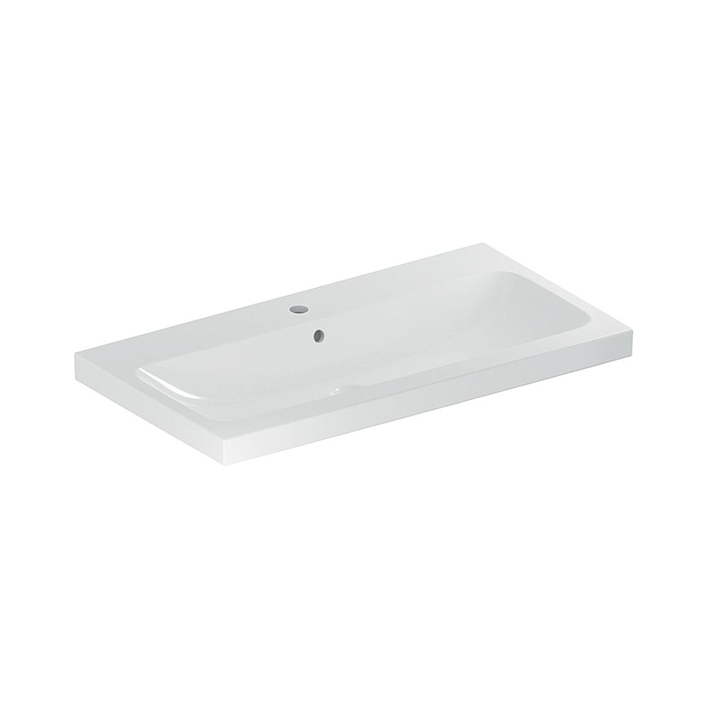 Lavabo Geberit iCon Light, largeur 90 cm, profondeur 48 cm, trou de robinet central, trop-plein visible, Blanc/KeraTect