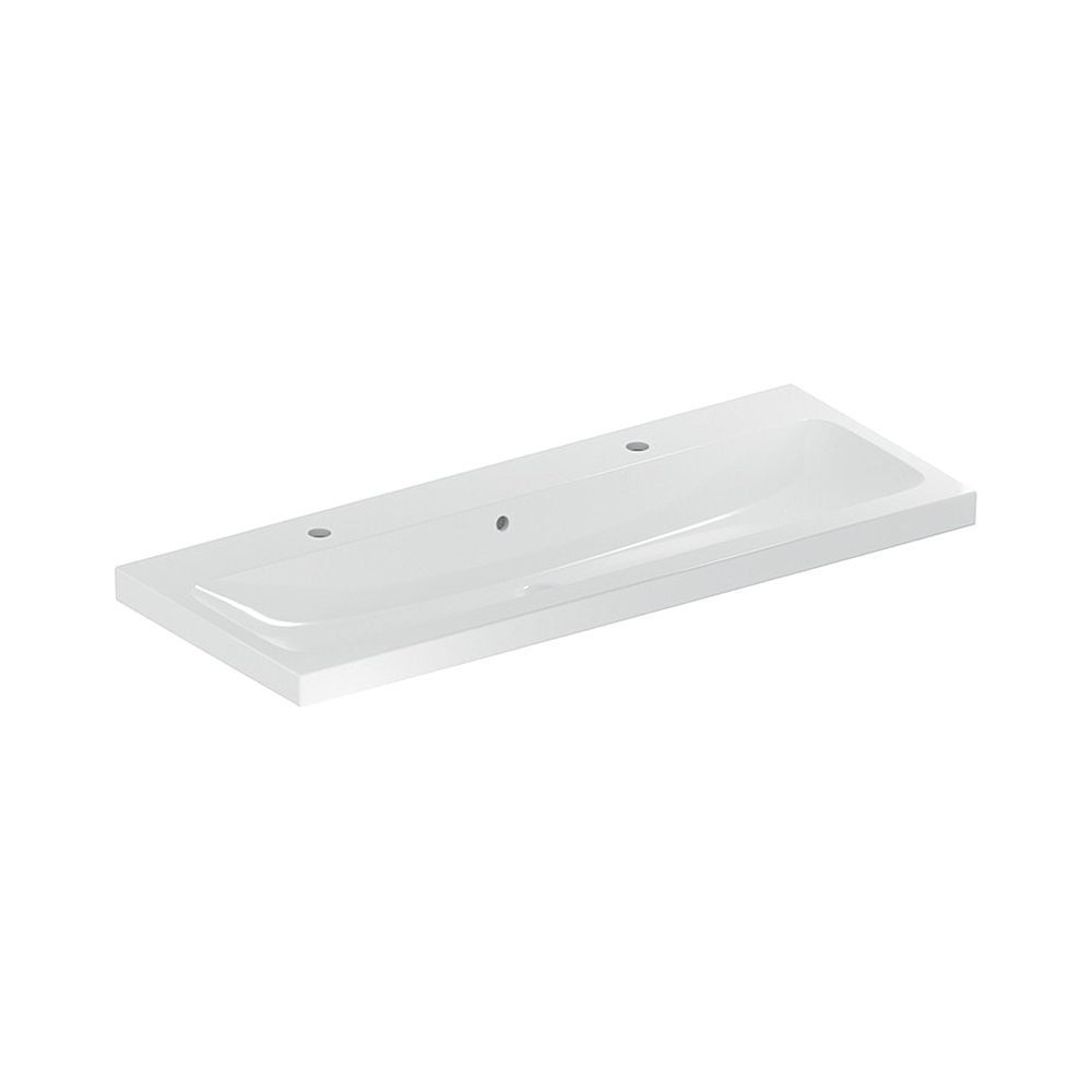 Lavabo Geberit iCon Light, largeur 120 cm, profondeur 48 cm, trou de robinetterie gauche/droite, trop-plein visible, Blanc/KeraTect