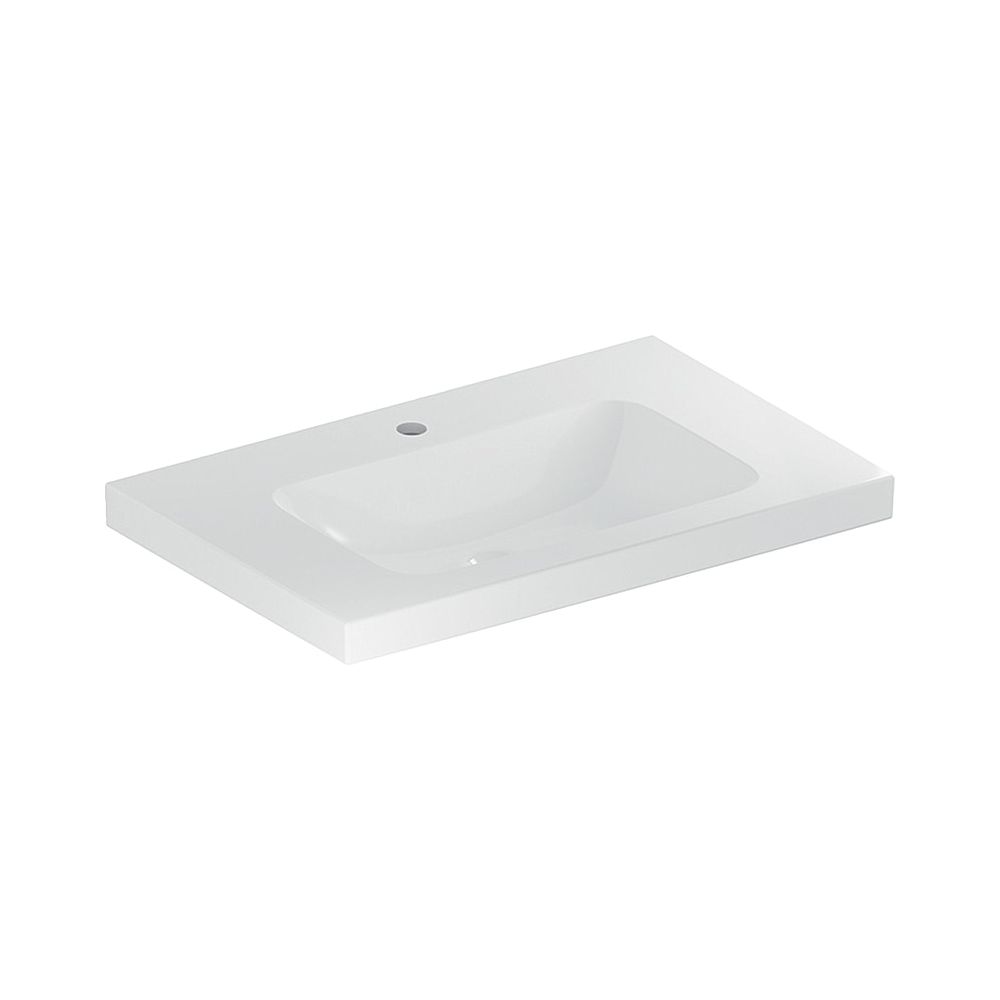 Lavabo Geberit iCon Light avec plan de pose, largeur 75 cm, profondeur 48 cm, trou de robinetterie central, sans trop-plein, blanc/KeraTect