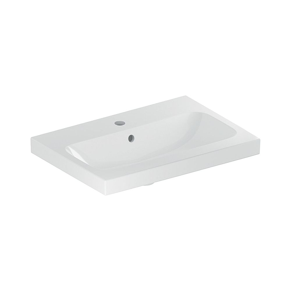 Lavabo Geberit iCon Light avec projection réduite, largeur 60cm, profondeur 42cm, trou de robinetterie central, trop-plein visible, blanc
