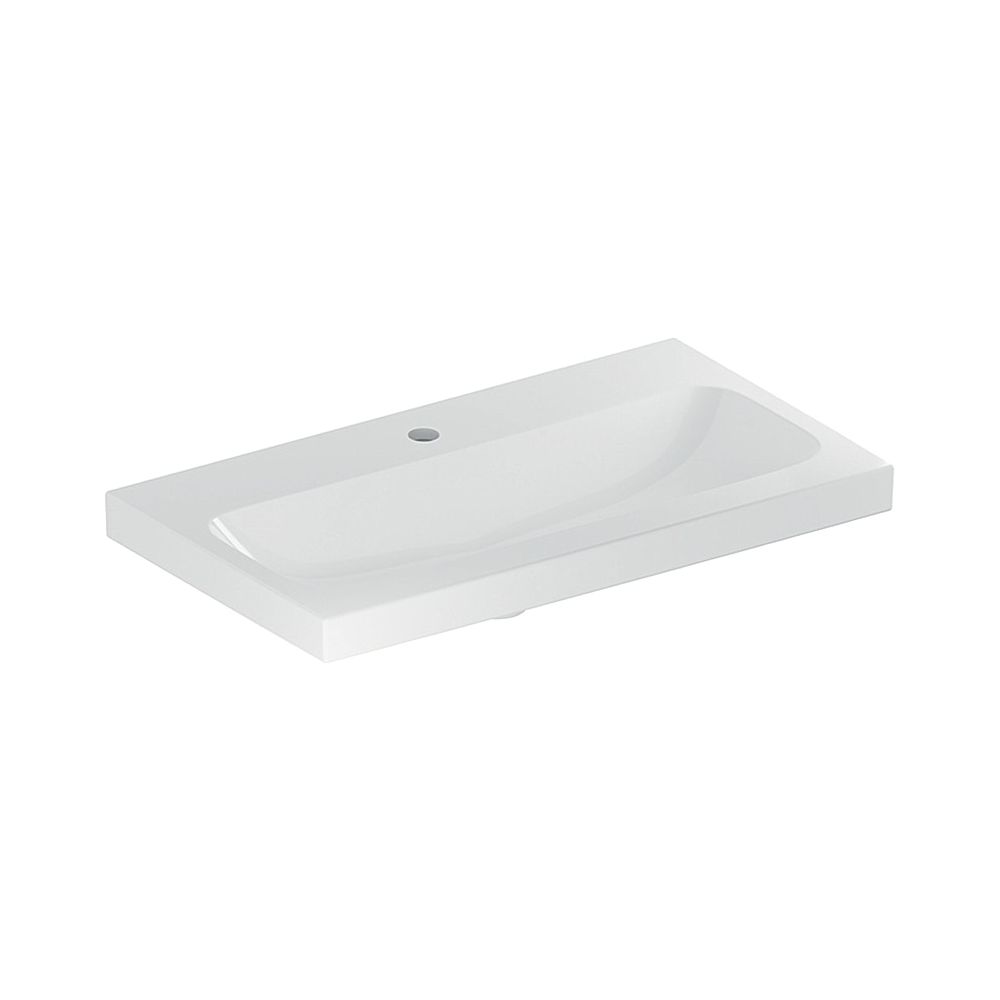 Lavabo Geberit iCon Light à porte-à-faux réduit, largeur 75 cm, profondeur 42 cm, trou de robinet central, sans trop-plein, blanc/KeraTect