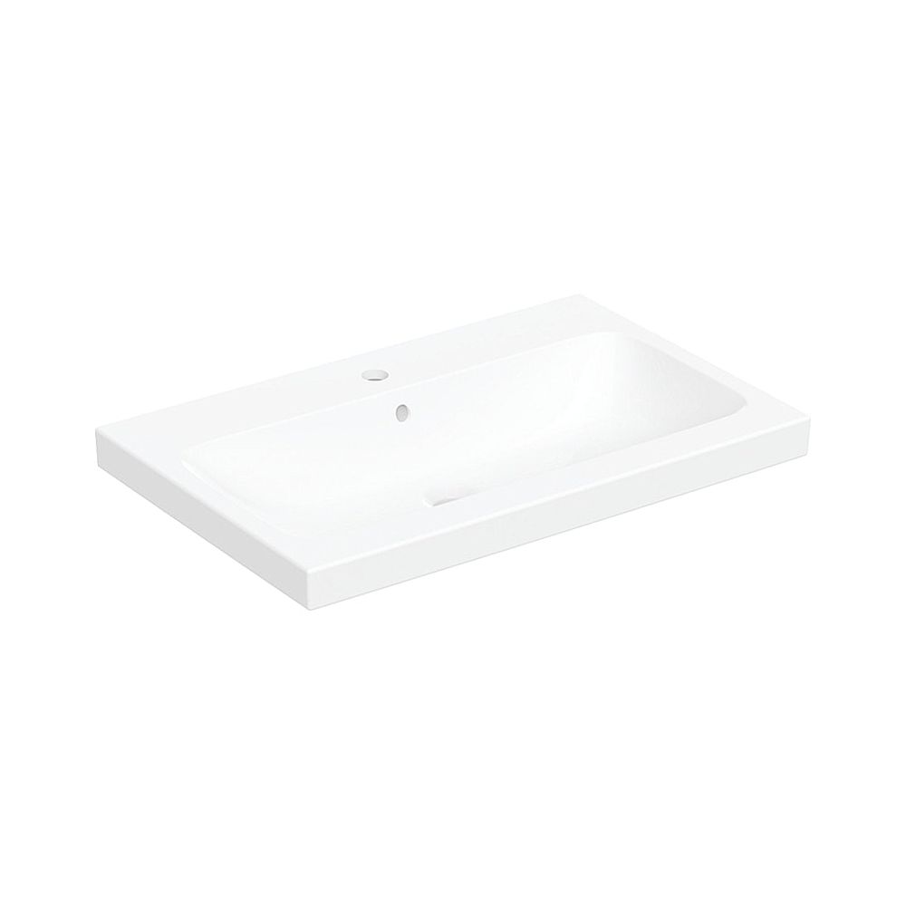 Geberit iCon Light vasque à poser, largeur 75 cm, profondeur 48 cm, trou de robinetterie central, trop-plein visible, blanc/KeraTect