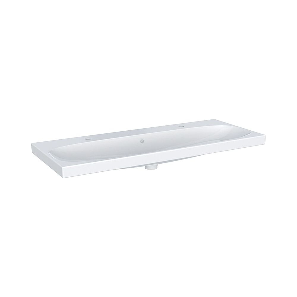 Geberit Acanto lavabo, largeur 120 cm, profondeur 48,2 cm, trou de robinetterie à gauche/droite, trop-plein visible, blanc/KeraTect