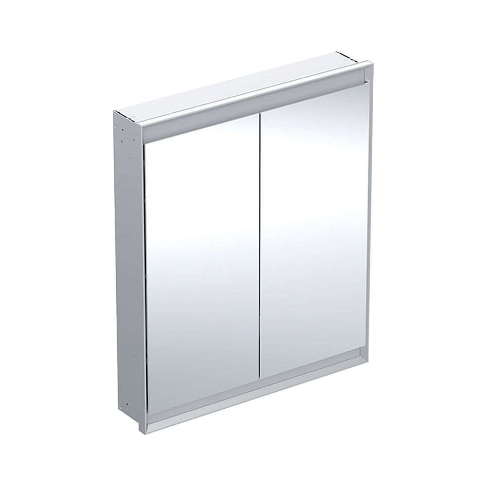 Geberit ONE Armoire miroir avec ComfortLight, 2 portes, montage encastré, hauteur 90 cm largeur 75 cm, aluminium anodisé