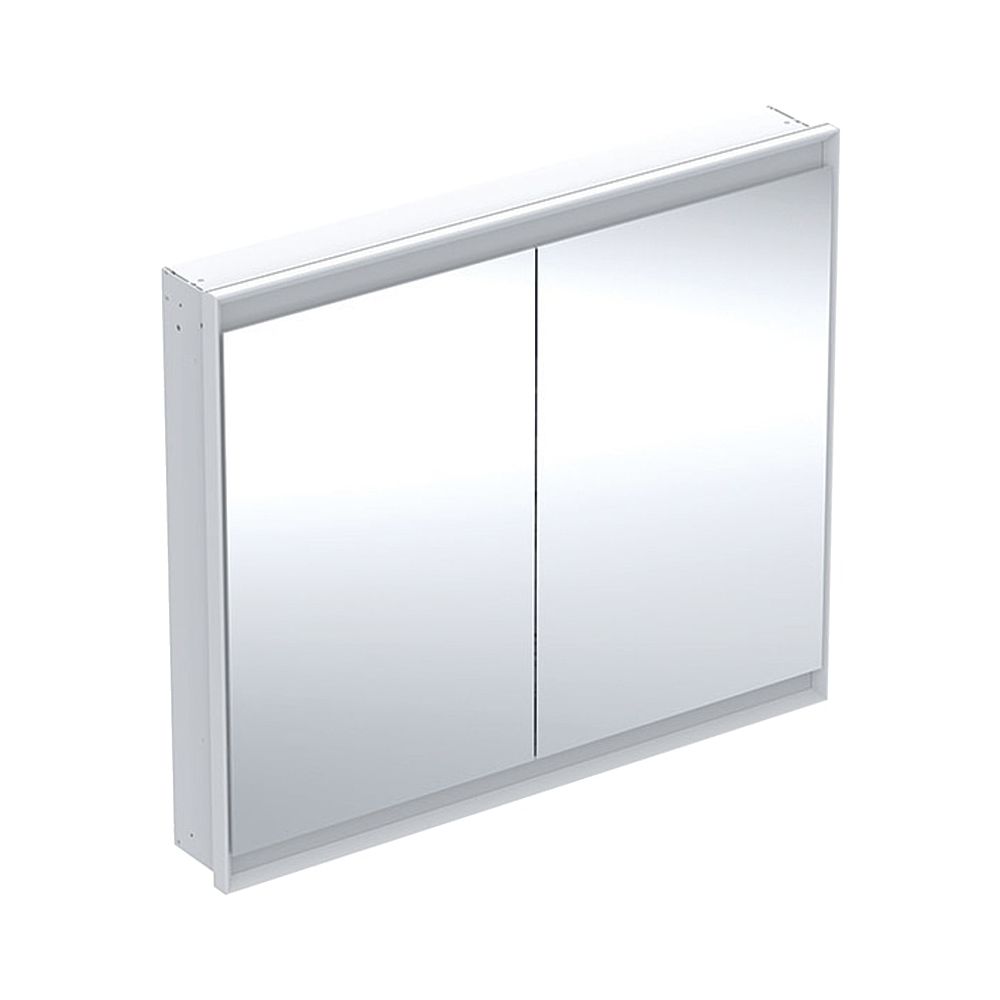 Armoire de toilette Geberit ONE avec ComfortLight, 2 portes, montage encastré, H 90 cm L 105 cm, blanc/aluminium revêtu poudre