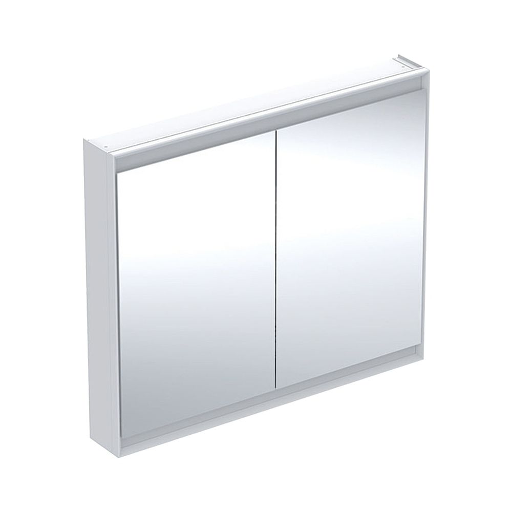 Armoire de toilette Geberit ONE avec ComfortLight, 2 portes, montage apparent, H 90 cm L 105 cm, Blanc/Aluminium revêtu par poudre