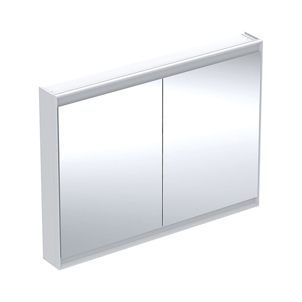 Armoire de toilette Geberit ONE avec ComfortLight, 2 portes, montage apparent, H 90 cm L 120 cm, blanc/aluminium revêtu poudre