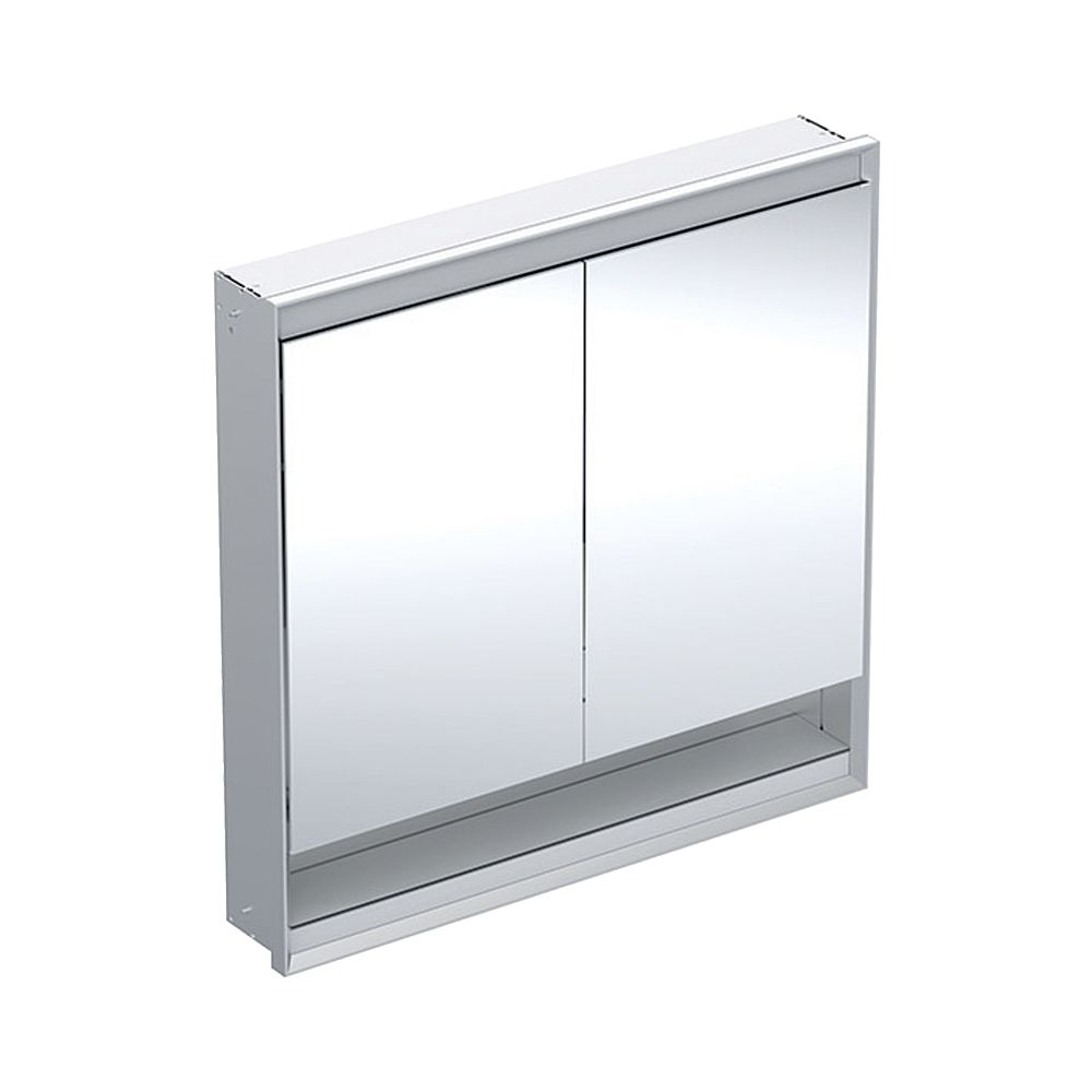 Miroir-penderie Geberit ONE avec niche et ComfortLight, 2 portes, montage encastré, H 90 cm L 90 cm, aluminium anodisé