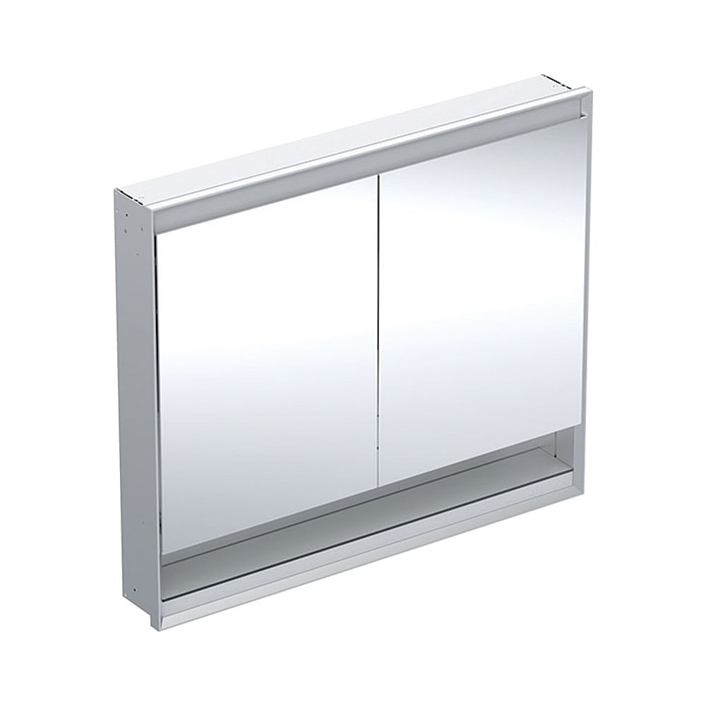 Armoire de toilette Geberit ONE avec niche et ComfortLight, 2 portes, montage encastré, hauteur 90 cm, largeur 105 cm, aluminium anodisé