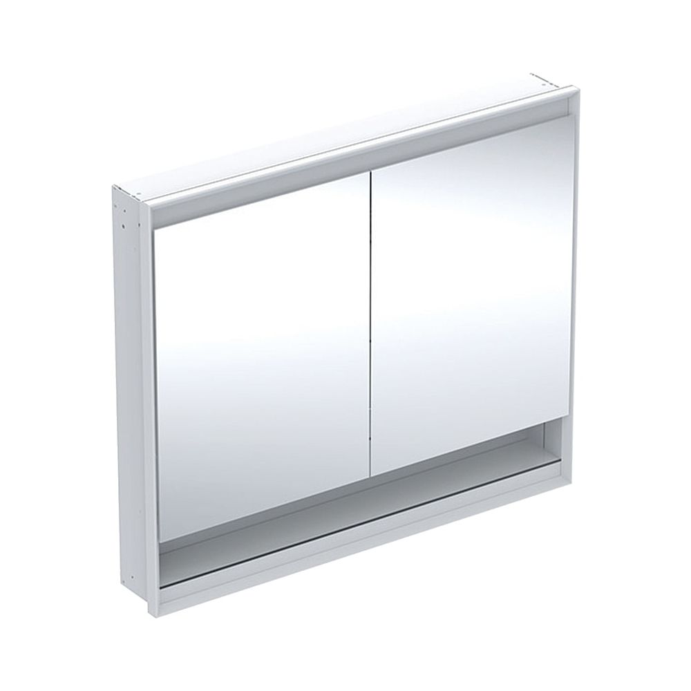 Geberit ONE Armoire de miroir avec niche et ComfortLight, 2 portes, montage UP, H 90 cm L 105 cm, blanc/aluminium revêtement poudre