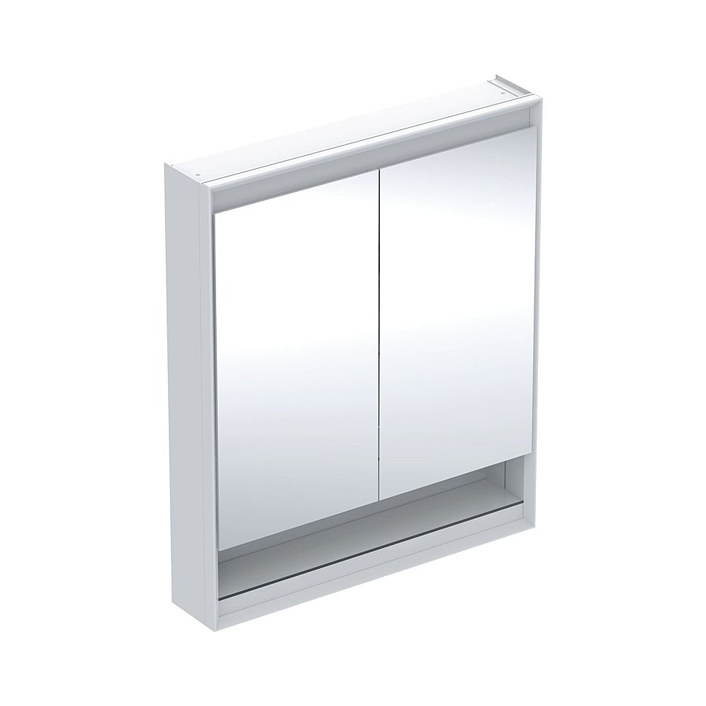 Geberit ONE Spiegelschrank avec niche et ComfortLight, 2 portes, montage apparent, H 90cm L 75cm, blanc/aluminium laqué