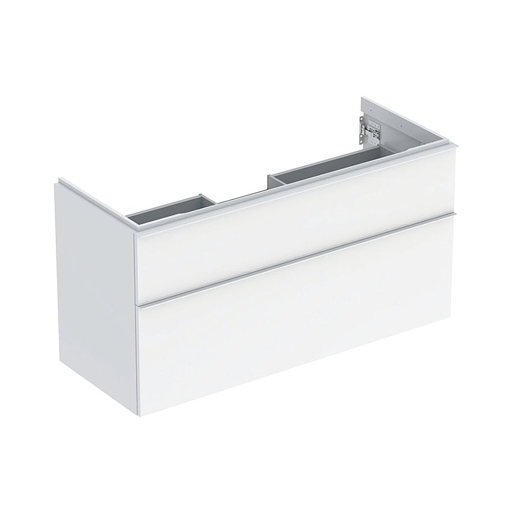 Geberit iCon Meuble sous vasque pour lavabo, 2 tiroirs lavabo 120 cm, blanc laqué brillant/poudre mat