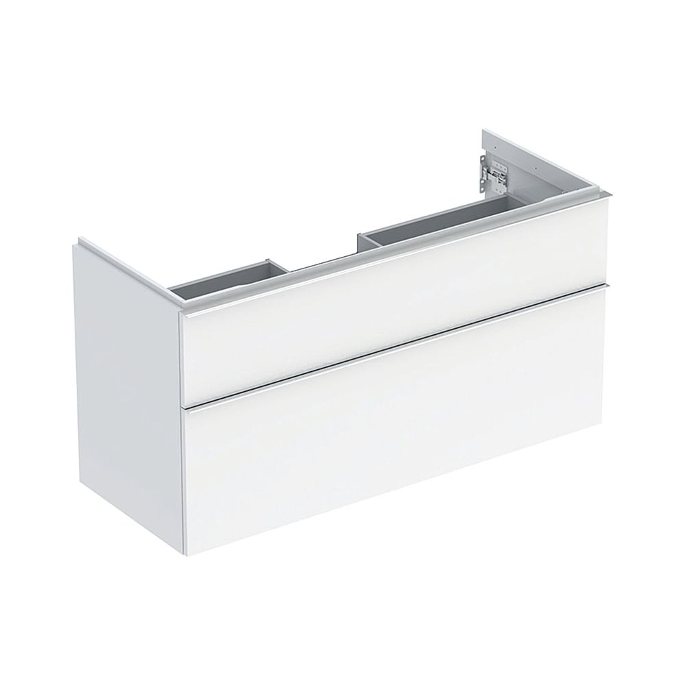 Meuble sous vasque Geberit iCon, 2 tiroirs, vasque 120 cm, blanc laqué brillant / chromé HG