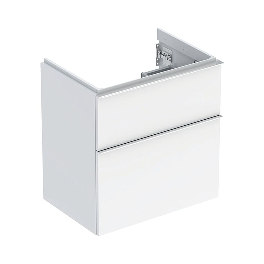 Geberit iCon meuble sous vasque pour lavabo WT 2 tiroirs, profondeur réduite WT 60 cm, blanc laqué brillant/poignée chromée