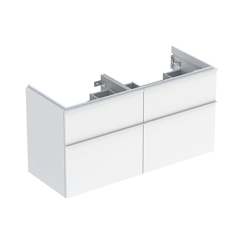 Geberit iCon Meuble sous vasque double pour double vasque, 4 tiroirs 120x61,5 cm, Blanc laqué brillant/pulvérisé mat