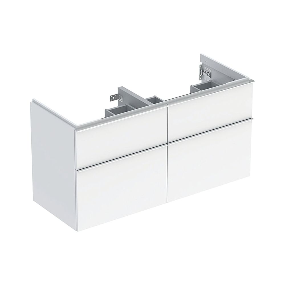 Geberit iCon Meuble sous vasque pour double vasque, 4 tiroirs, 120x61,5 cm, blanc laqué haut brillant/poignée chromée
