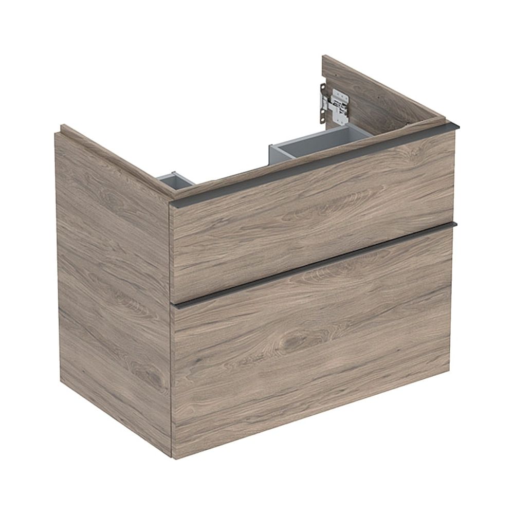 Geberit iCon Meuble sous vasque pour lavabo 2 tiroirs, vasque 75 cm, noyer hickory structure mélamine/lave revêtu poudre mat