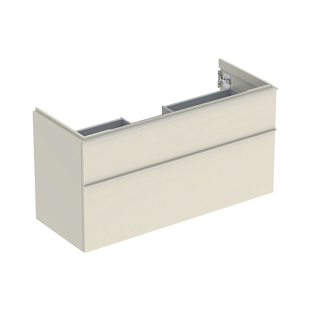 Geberit iCon Meuble sous vasque pour lavabo 2 tiroirs, lavabo 120 cm, gris-sable laqué brillant/poignée poudre mate gris-sable