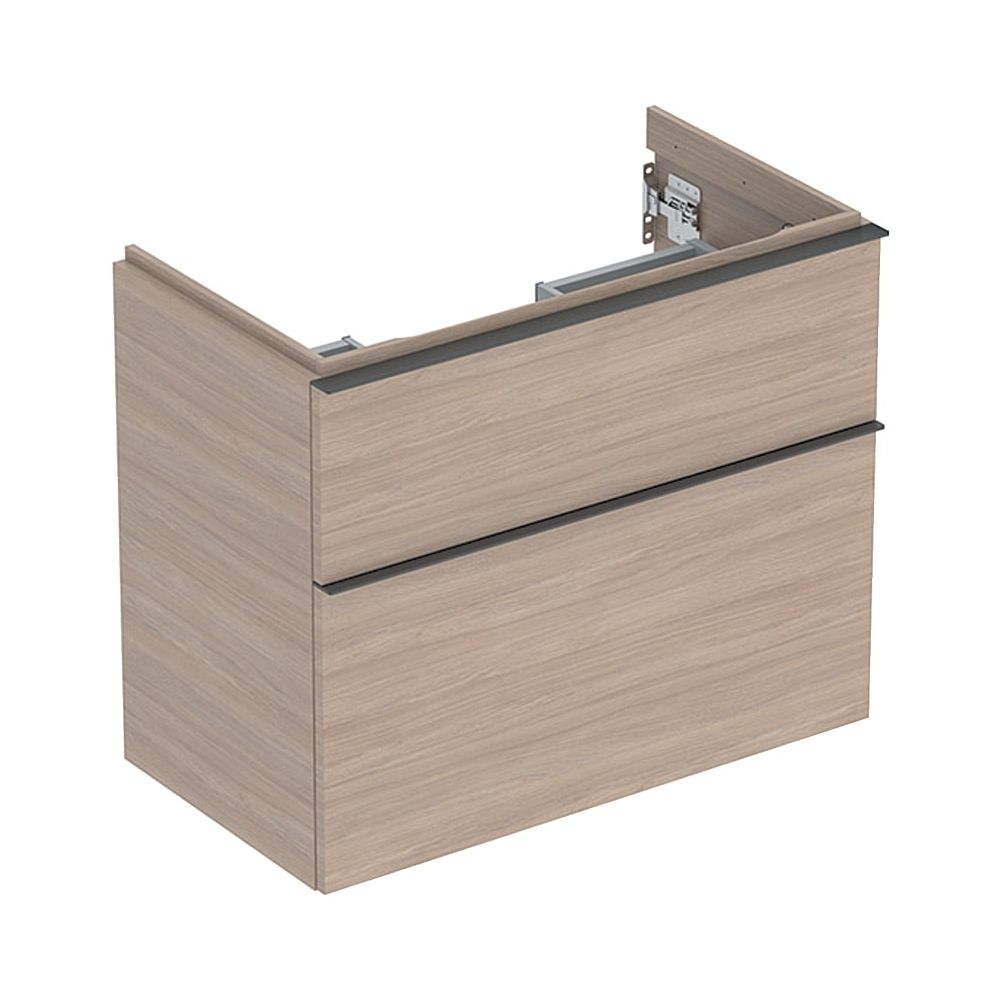 Geberit iCon Meuble sous vasque pour lavabo 2 tiroirs, profondeur réduite, vasque 75 cm, chêne mélaminé structure bois/structure lave mat pulvérisé