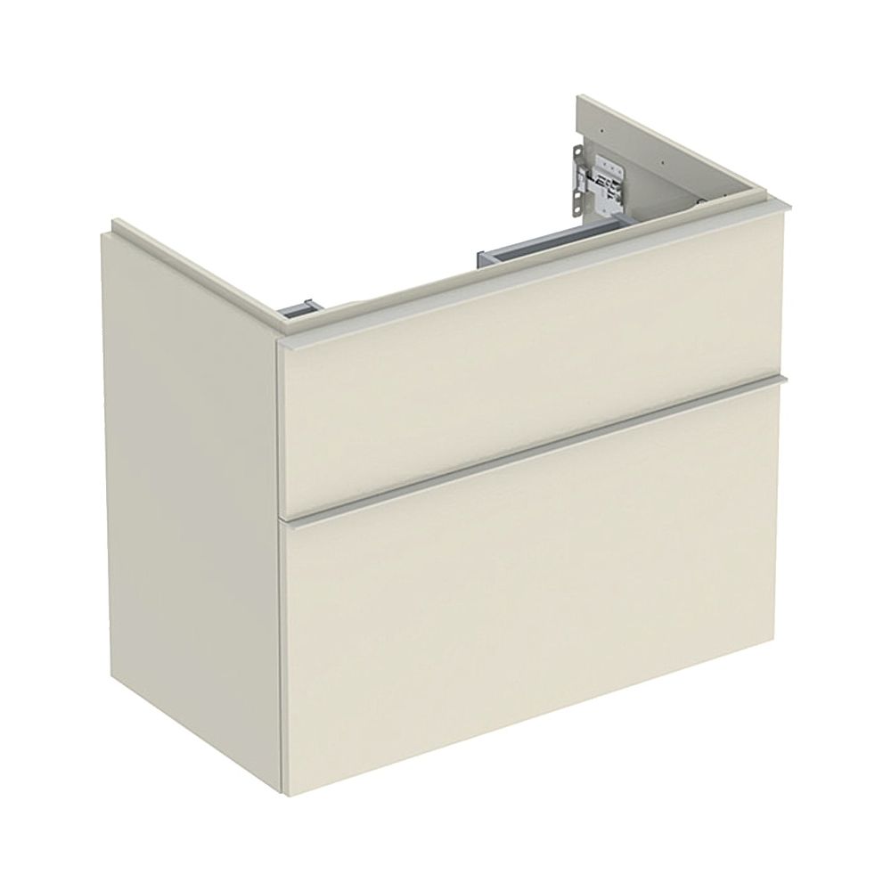 Geberit iCon Meuble sous vasque pour lavabo 2 tiroirs, profondeur réduite, vasque 75 cm, gris sable laqué brillant/gris sable mat pulvérisé