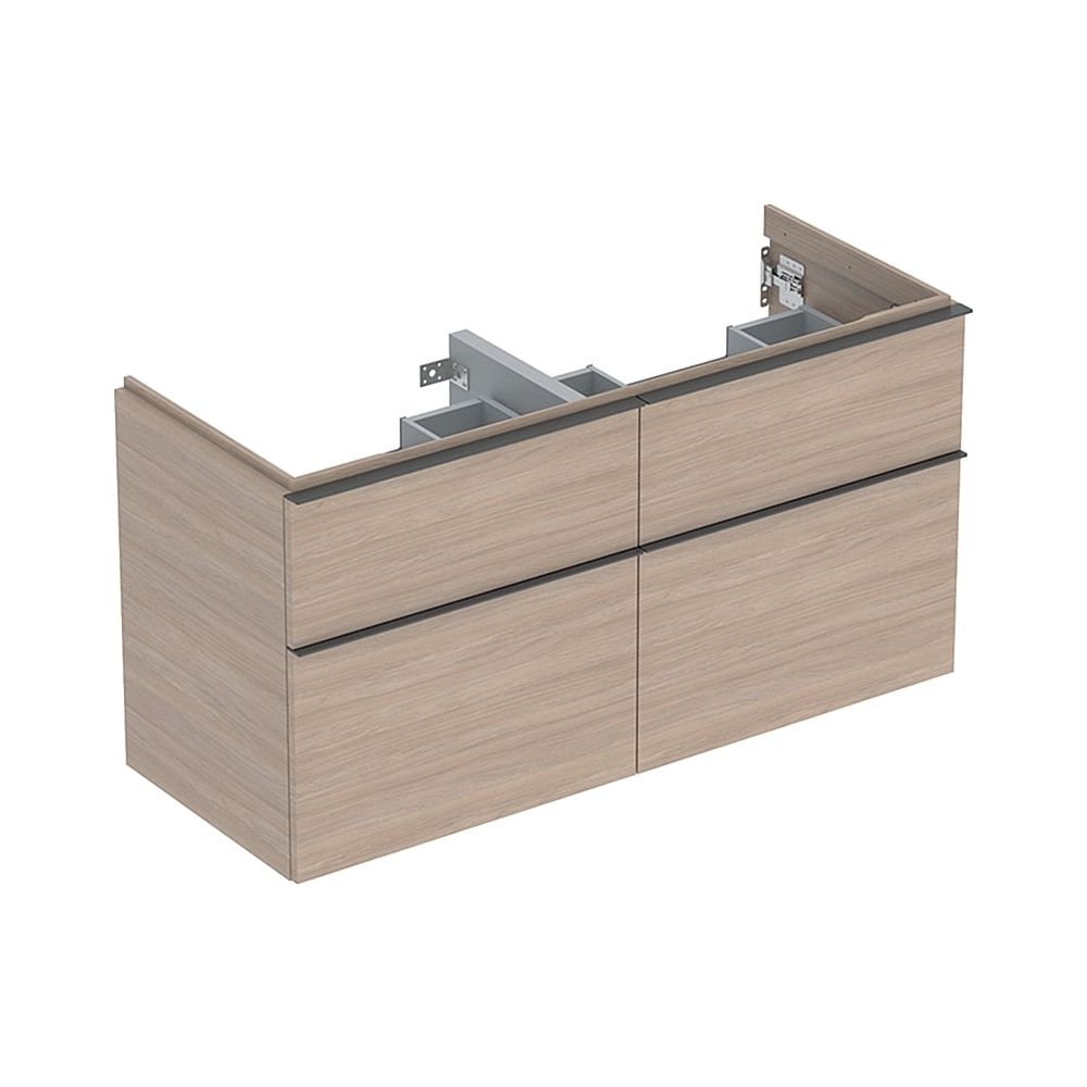Geberit iCon meuble sous vasque pour double lavabo, 4 tiroirs 120x61,5 cm, structure bois chêne mélaminé / lave mat pulvérisé