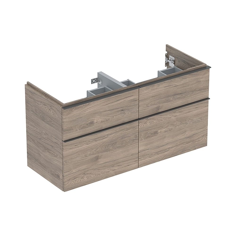 Geberit meuble bas iCon pour double lavabo 4 tiroirs 120x615 cm, noyer hickory mélaminé / lave mat