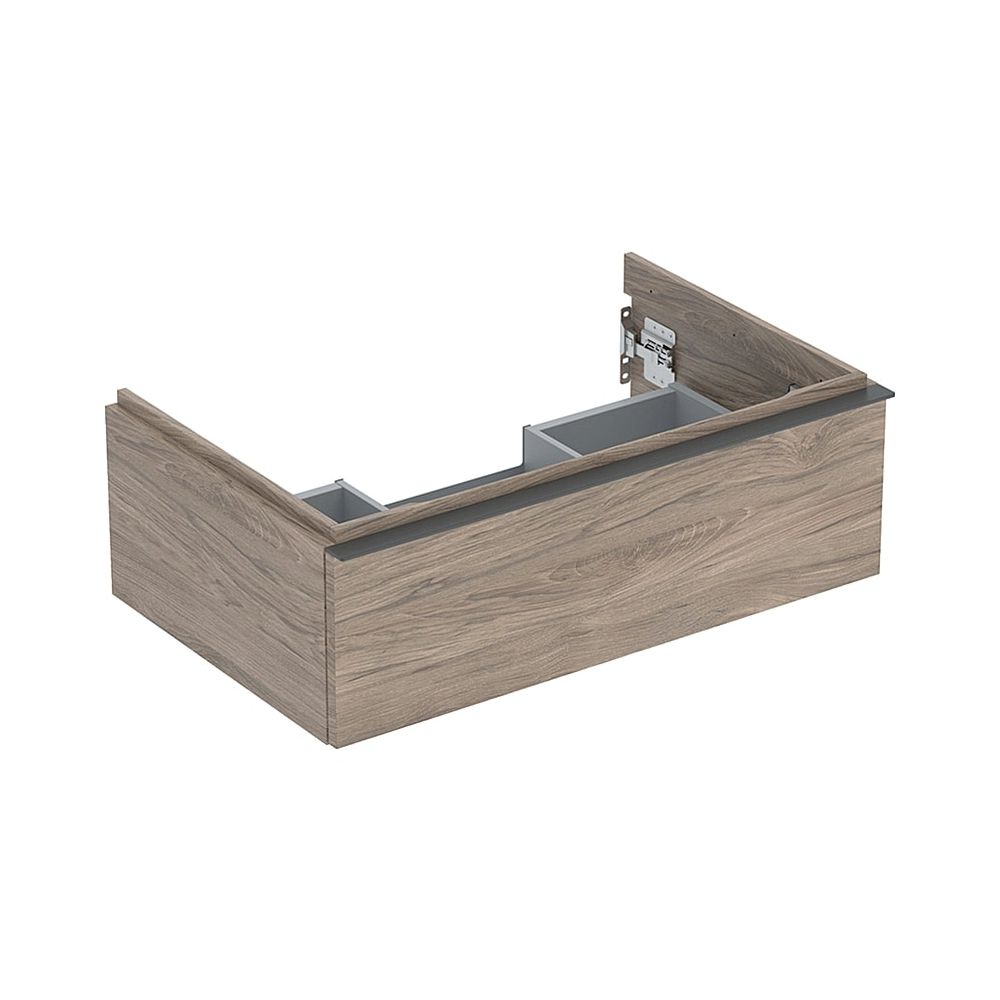 Meuble sous vasque Geberit iCon avec tiroir, vasque 75 cm, noyer hickory structure bois mélamine/poignée lave poudre mat