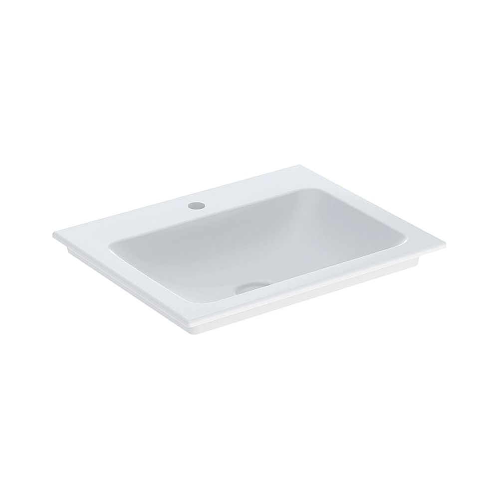 Lavabo Geberit ONE pour meuble, sortie verticale, largeur 60 cm, profondeur 48 cm, trou de robinet central, sans trop-plein, blanc/KeraTect