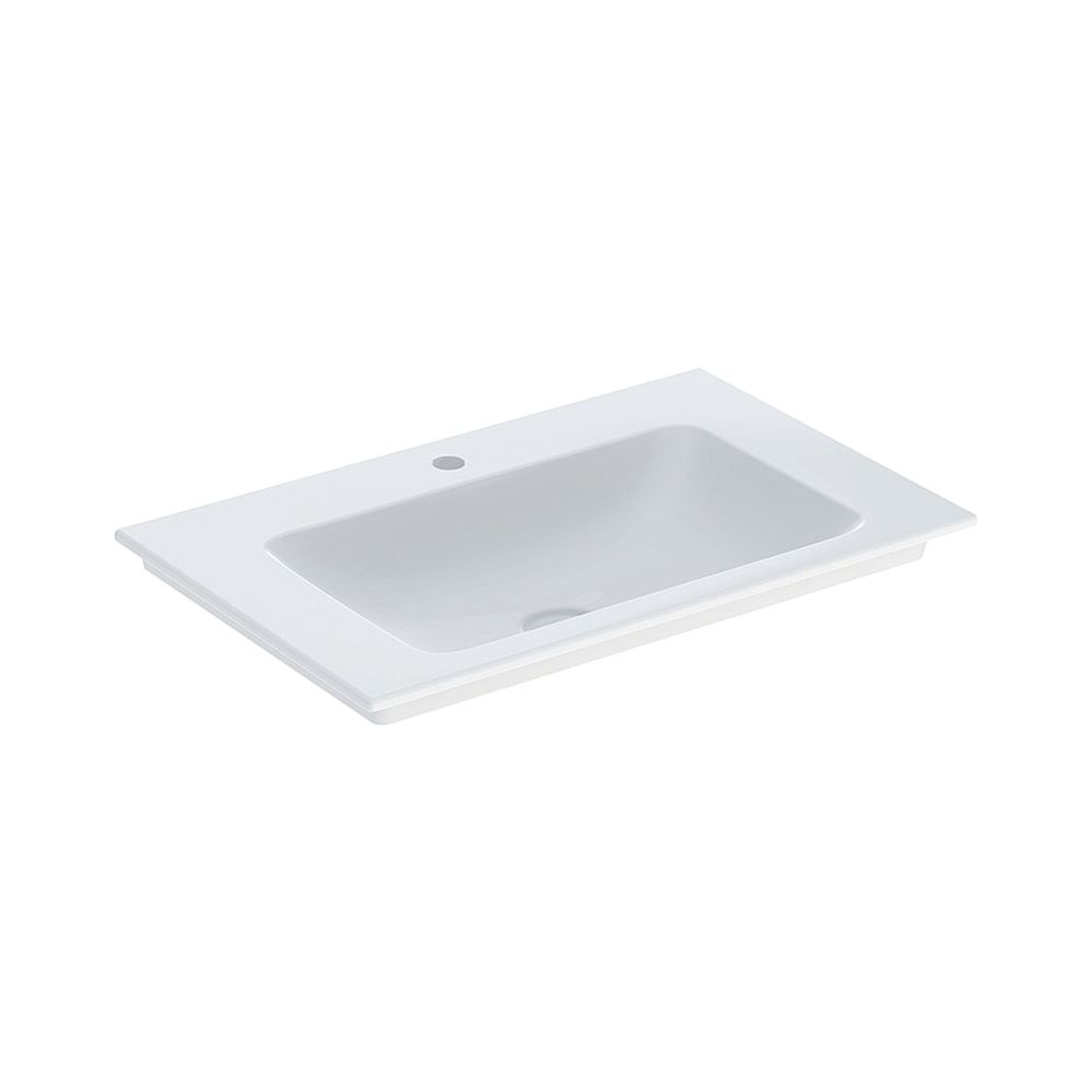 Geberit ONE meuble-lavabo sortie verticale, largeur 75 cm, profondeur 48 cm, trou de robinet central, sans débordement, blanc/KeraTect