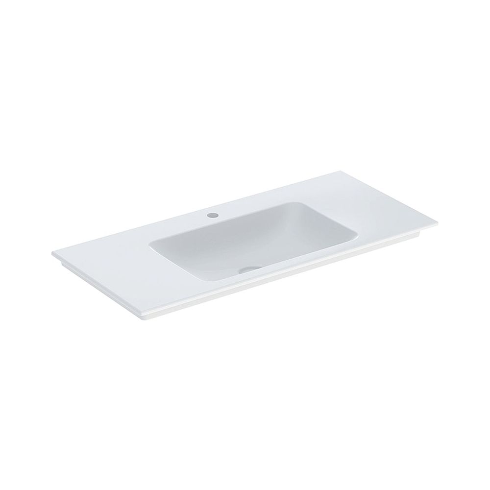 Lavabo Geberit ONE pour meuble, sortie verticale, largeur 105 cm, profondeur 48 cm, trou de robinet central, sans trop-plein, blanc/KeraTect