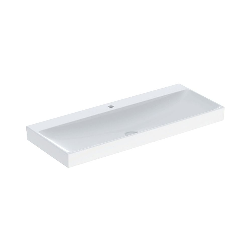 Geberit ONE Lavabo, évacuation verticale, largeur 120 cm, profondeur 48 cm, trou de robinet central, sans trop-plein, Blanc/KeraTect